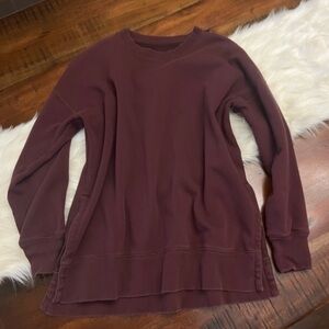 Aerie Oversized Burgundy Pullover Sweatshirt Soft Inside Split Hem XS Lounge
